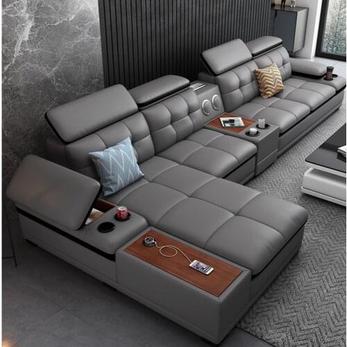 Sofa combination living room large and small house type whole decoration simple modern Leather intelligent furniture