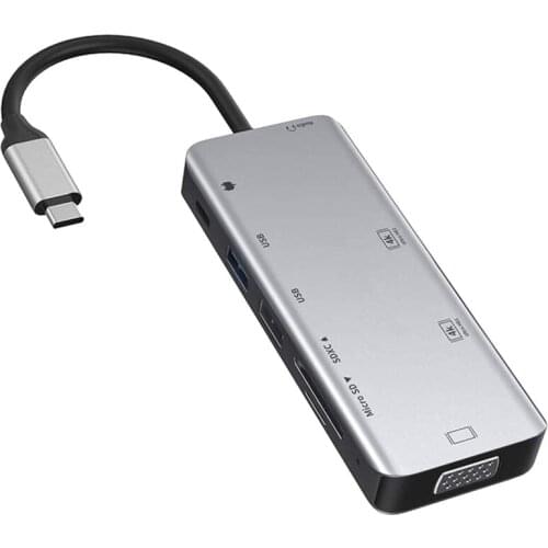 USB C Docking Station, USB C Accessories, Dual 4K HD, VGA, 2 USB, PD, SD/TF Card Reader 9-In-1 Type C Adapter