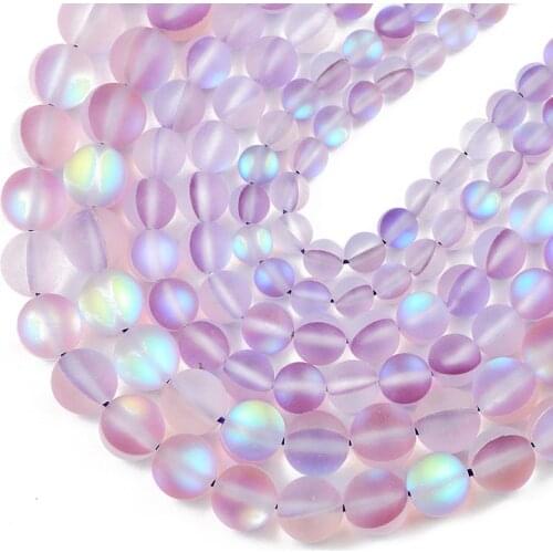 HGKLBB Matte light purple Frosted Austria Crystal MoonStone Glitter 6/8/10mm Round Loose Beads For Jewelry Making DIY Bracelet