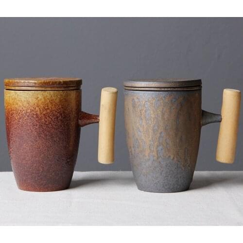 Japan Style Ceramic Tea Mugs with cover belt filter tea cups to separate glass office Home coffee mug