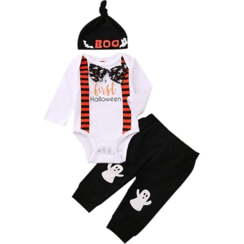 2021-06-22 Lioraitiin 0-18M Newborn Baby Boy Girl 3Pcs Halloween Clothing Set Long Sleeve Romper Top Long Pant Hat Outfit