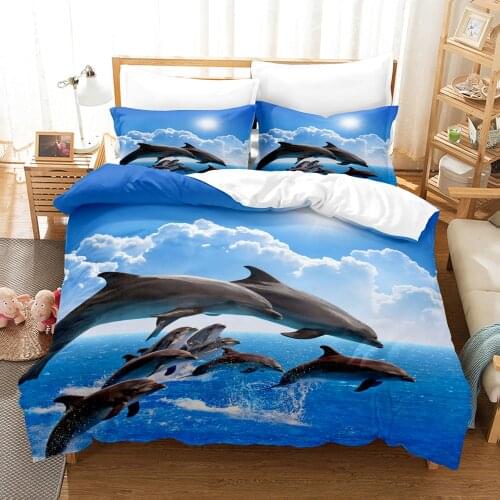Dolphin Shark Bedding Set Single Twin Full Queen King Size Ocean Fish Bed Set Childrens Kid Bedroom Duvetcover Sets 3D Print 05