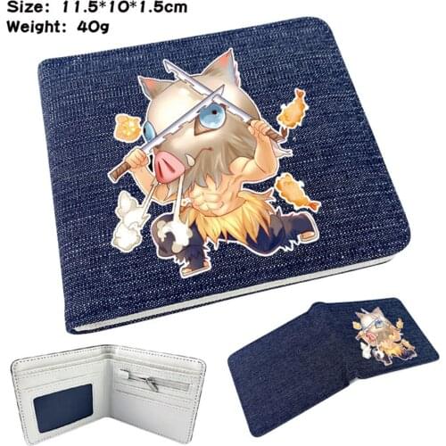 Anime Demon Slayer Short Wallet Denim Bifold Card Holder Teenger High Quality Student Casual Mens Womens Purses