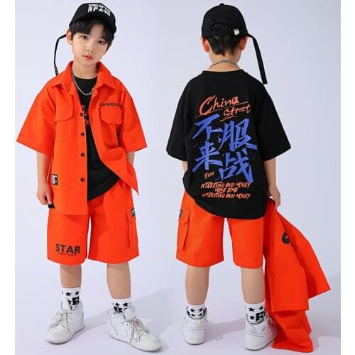 Fashion Hip Hop Dance Costumes For Kids Boys Loose Short Sleeved Hiphop Suit Jazz Modern Dance Clothes Street Dance Wear DN9168