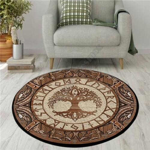 Viking Tattoo Tree Of Life Carpet Anti-Skid Round shape Floor Mat 3D Rug Non-slip Mat Dining Living Room Soft Bedroom Carpet 01