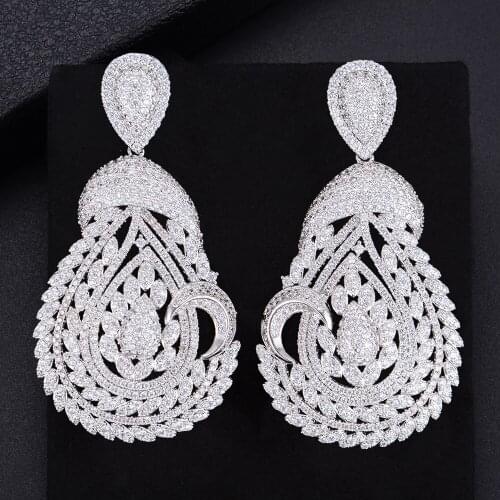 LARRAURI Luxury Trendy Clear Cubic Zirconia Water Drop Naija Nigerian Wedding Bridal Party Earring Fashion Jewelry for Women