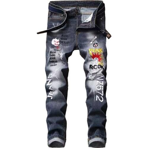 Light Hot Sale New Arrival 2020 Stonewashed Full Length Stripe Regular Zipper Fly Embroidery Straight Mid Jean Biker Jeans Men