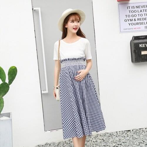 Summer pregnancy clothing maternity dress pregnant skirt Two sets Long section high waist loose dresses plus size