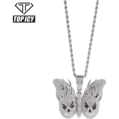 Top Icy fashion diamond hip hop gold plated iced out butterfly pendant necklace gold plated rapper jewelry wholesale