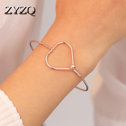 ZYZQ Lovely Hollow Out Heart Shaped Bangle Trendy Popular Fashion Simple Daily Wear Easy Lovely Romantic Bangle Wholesale Lots