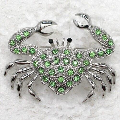 Rhodium plated Fashion Brooch Peridot Rhinestone Crab Pin brooches C878 K