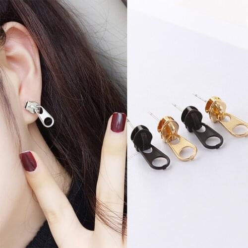 Fashion Jewelry Personality Vintage Punk Metal Alloy Zipper Shape Studs Earring For Girl Women