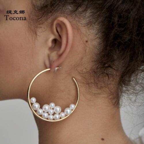 Tocona Fashion Gold Stud Earrings Simple Round Geometry Luxury Pearl Stone Party Jewelry Drop Shipping 8502