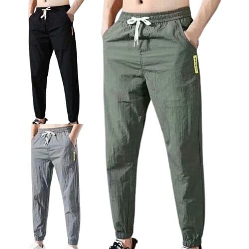50% Hot Sales Men Pants Solid color Drawstring Summer Ankle Tied Pockets Trousers for Sports