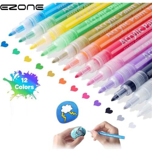 EZONE Acrylic Paint Pens Markers Set DIY Art Markers Painting Colored Marker Pens Set Calligraphy Drawing Stationery Supplies