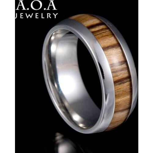 New Fashion Stainless Steel Wood Men Ring Sliver Plated Charm Finger Rings Wood Rings Men Jewelry
