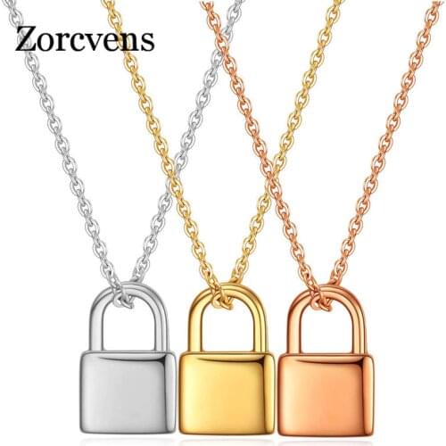 LETAPI New Gold Silver Color Stainless Steel PadLock Pendant Necklaces link Chain lock Necklaces for women men Christmas Gift