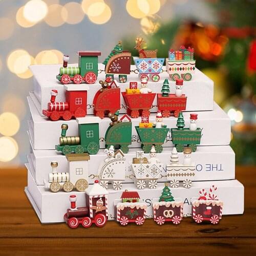 Painted Wooden Christmas Decor Train Merry Christmas Kids Toy Ornament 2020 Christmas Decor For Home Xmas Happy New Year 2021