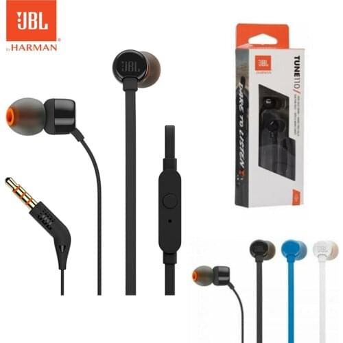 Original JBL T110 3.5mm Wired Earphone Fone De Ouvido Earphone In-line Control Hands-free Deep Bass Earbuds Headset JBL TUNE 110