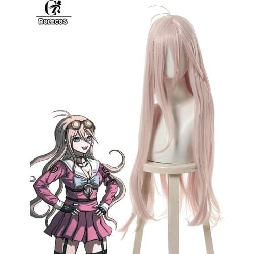 ROLECOS Game Dangan Ronpa V3 Cosplay Wig Iruma Miu Cosplay Hair 80cm Pink Women Synthetic Long Hair Heat Resistant Halloween