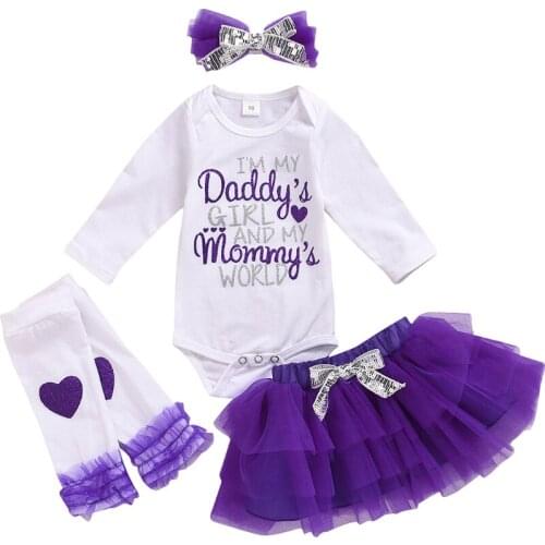 Baby Girls Clothes Sets Romper Bodysuit with Tutu Skirt Leg Warmer And Headband 4pcs Sets Infant Baby Clothing