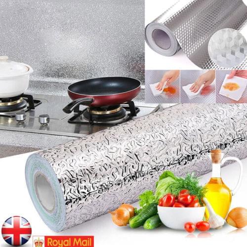 Self Adhesive Waterproof Oil-proof Aluminum Foil Kitchen Cabinet Wall Sticker UK