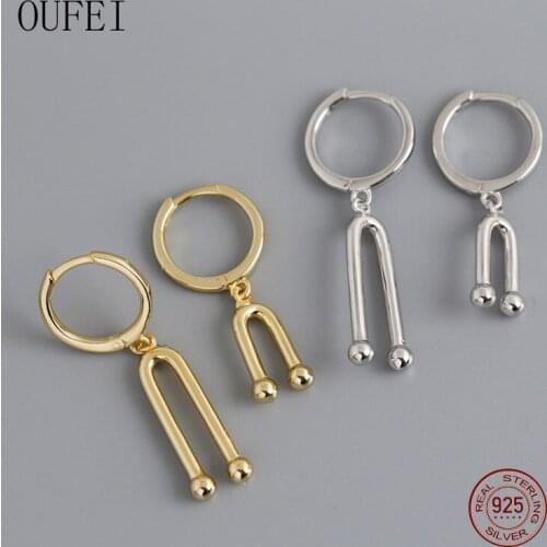 OUFEI Temperament Drop Earrings For Women Geometric Unique Asymmetric Earrings 925 Sterling Silver Earrings Jewelry