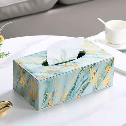 Modern Marble Rectangle Green marbling Faux Leather Tissue Box Napkin Toilet Paper Holder Case Dispenser Home Decoration