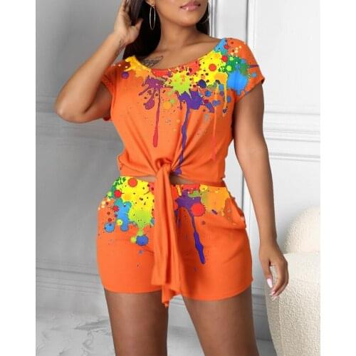 Loungewear Tracksuit Women Two Piece Outfits Tie Dye Short Sleeve Pullover Top Biker Shorts Pants Casual Streetwear