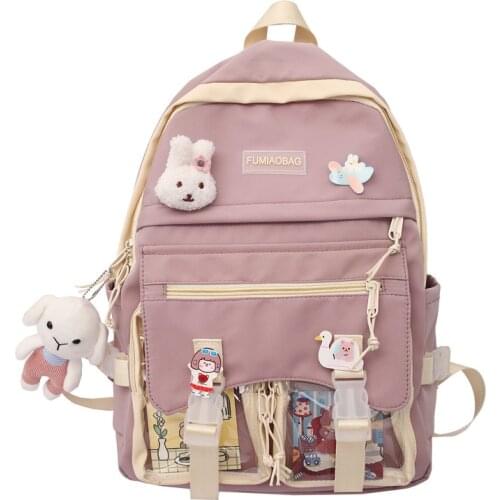 2021 Student Backpack Canvas Large Capacity Sweet Color For Girl School Supplies Tutorial Bag Korea Stationery