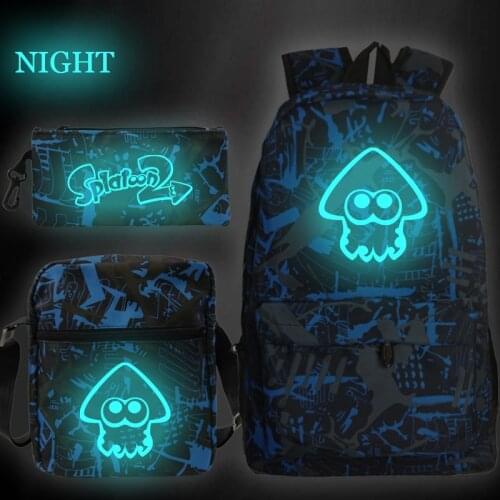 Luminous Cute Splatoon Backpack 3pcs Set Teens Students School Bag Boys Girls Back to School Gift(bookbag+shouder Bag+pen Bag)