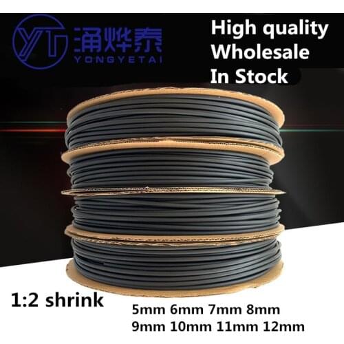 YYT 5meter/lot Heat shrink tubing diameter 5mm 6mm 7mm 8mm 9mm 10mm 11mm 12mm 2:1 Black Sleeving Wrap Wire
