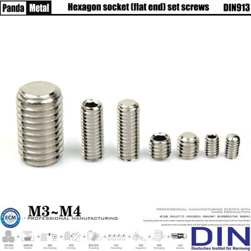 THE)304 stainless steel hexagon socket set screw DIN913 metric thread flat head screw headless screw A2-70 size M3-M4