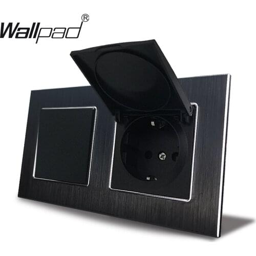 EU 16A 1 Gang Switch and Socket with Dust Cap Wallpad 110V-240V AC Metal Aluminum Plate Schuko Socket for Claw Mount Round Back