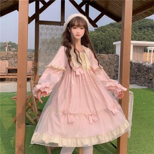 Japanese Sweet Kawaii Jsk Lolita Dress Women Vintage Victorian Gothic Long Sleeve Princess Party Dresses Sweet Lolita SL3793