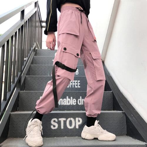 AZYT 2021 Big Pocket High Waist Loose Female Cargo Pants Autumn Street womens pants embroidery Casual Cargo Pants Women Joggers
