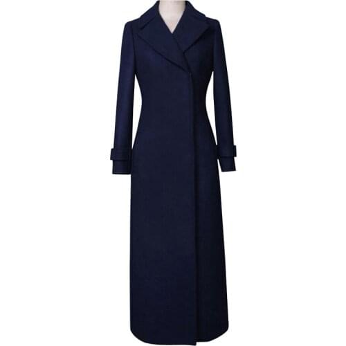 Savabien Fashion Slim Wool Blend Coat Autumn Winter Women Solid Long Elegant Wool Jackets Office Lady Turn Down Collar Overcoat