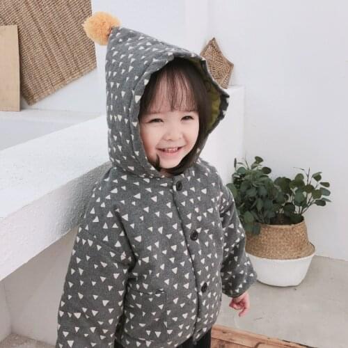 Winter Jackets Girls Thicken Hooded Baby Outerwear Fashion Print Toddler Girl Coat Fashion Warm Casual Snow Wear Kids Clothing