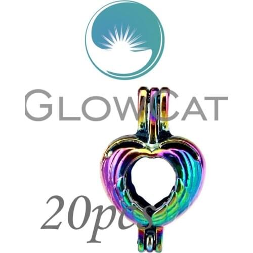 20x CC537 Rainbow Colors Heart Wing Stone Beads Cage Jewelry Making Essential Oil Diffuser Pearl Cage Locket Pendant