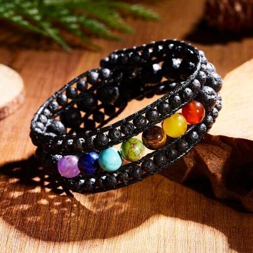 23 Styles Handmade 7 Chakras Natural Stone Beads Bracelet Vintage Braided Rope Chain Wrap Bracelet For Women Men Boho Jewelry