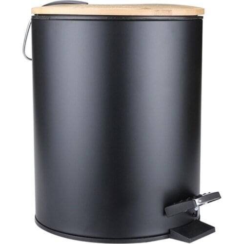 3/5L Wooden Flip Step Trash Can Garbage Rubbish Bin Waste Container Organizer Bathroom Kitchen Living Room Office Decoration