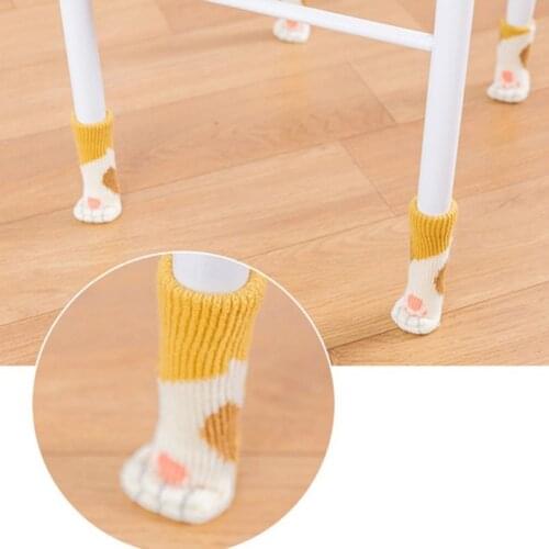 4Pcs/Set Cartoon Cute Cat Table and Chair Foot Pad Furniture Protection Pads Thick Non-slip Chair Foot Pad Foot Cover