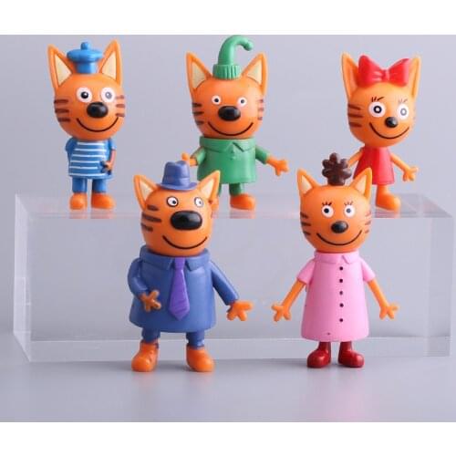 5PCS/Set Russian Three Cats Family Happy Kitten Action Figures Toys Animal Figurine Cartoon Model For Baby Kids Birthday Gifts