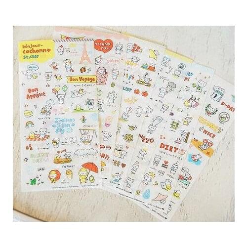 6sheets Cute Pig Seal Stickers Diary Deco Sticker Scrapbooking Notebook Favor PVC Phone Sticker Gift Bag Candy Box Decor