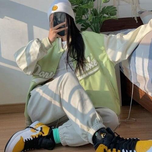 Letter Embroidered Baseball Jackets Women Oversized Sweatshirt Ladies Streetwear Hoodies Autumn Winter Korean Style Outerwear