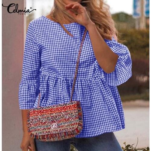Блузки в клетку Celmia China At AliExpress