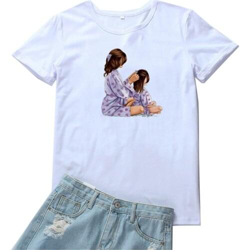 Mom and Daughter Tshirt Women Aesthetic Printing Tee Shirt Femme Vintage Gothic Clothes Tshirt Women Cotton Graphic Women Tees