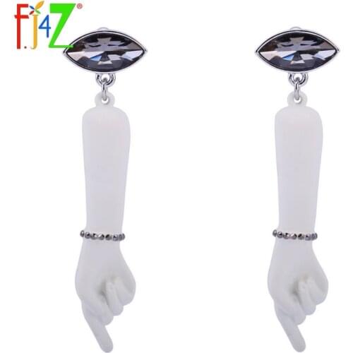 F.J4Z New Fashion Novel Designer White Coated Hand Pendant Glass Stone Drop Earrings for women