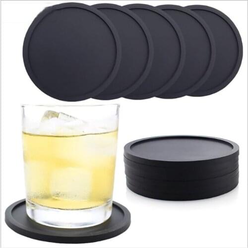 HOT SALE Silicone Black Drink Coasters Set Of 8 Non-Slip Round Soft Sleek And Durable Easy To Clean Multicolor