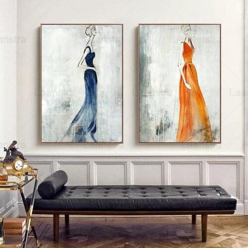 Watercolor Painting Elegant Woman Wearing Long Dress Canvas Poster Interior Decoration Mural Cloakroom Woman Bedroom Wall Decor